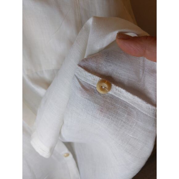 FLAX White Linen Button Down Shirt Size Medium Oversized Vintage Boho Natural - Picture 8 of 14